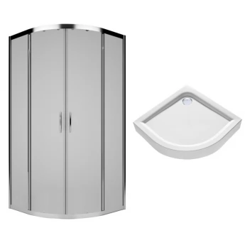 Комплект: REKORD душова кабіна 90см, напівкругла, прозоре скло, сріблястий блиск + FIRST піддон 90*90см, напівкруглий, з інтегр. панеллю