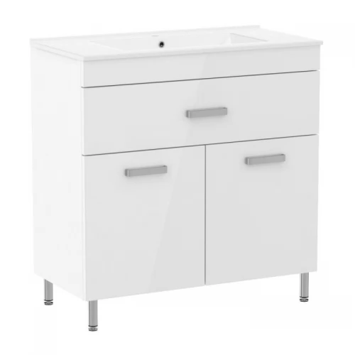 VELUM комплект мебели 80см, белый: напольная тумба, 1 ящик, 2 дверцы + умывальник накладной арт RZJ815