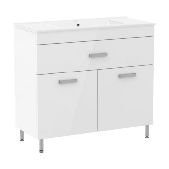 VELUM комплект мебели 90см, белый: напольная тумба, 1 ящик, 2 дверцы + умывальник накладной арт RZJ910