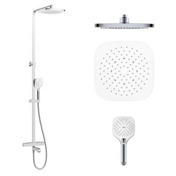 CENTRUM LT система душова (термостат для ванни квадрат, верхній душ 255 мм ABS квадрат, ручний душ 112 мм 3 режими, шланг 170 см) білі кришки, хром