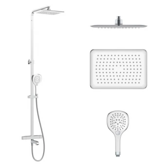 CENTRUM LT система душова (термостат для ванни квадрат, верхній душ 298*208 мм ABS, ручний душ 127 мм 3 режими, шланг 170 см) білі кришки, хром