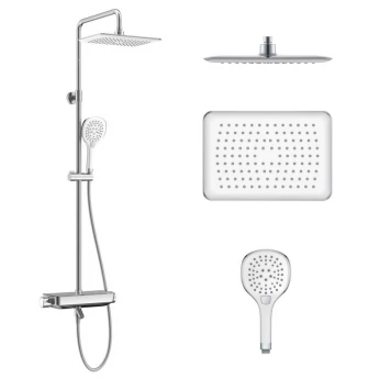 CENTRUM LX система душова (термостат для ванни, полиця, верхній душ 298*208 мм ABS, ручний душ 127 мм 3 режими, шланг 170 см) білі кришки, хром