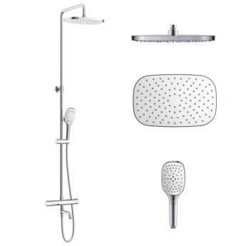 CENTRUM SQ система душова (термостат для ванни, верхній душ 300*190 мм ABS, ручний душ 94 мм 3 режими, шланг 170 см) білі кришки, хром
