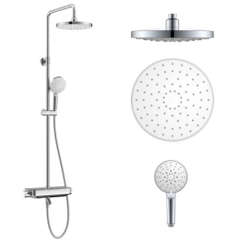CENTRUM LX система душова (термостат для ванни, полиця, верхній душ 230 мм ABS круг, ручний душ 120 мм 3 режими, шланг 170 см) білі кришки, хром