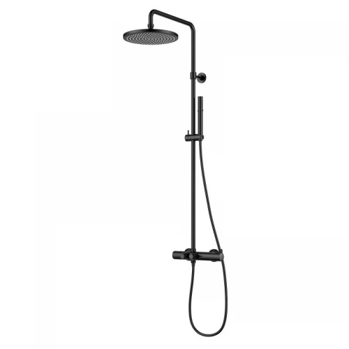 SMART CLICK система душова (термостат для душу, кнопки, обертовий душ 255 мм коло латунь, ручний душ стік латунь 2 режими, шланг 180 см), чорний