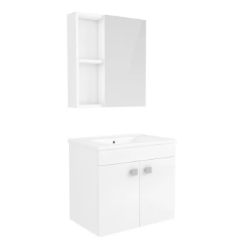 ATLANT комплект меблів 60см білий: тумба підвісна, 2 дверцята + дзеркальна шафа 60*60см + умивальник меблів