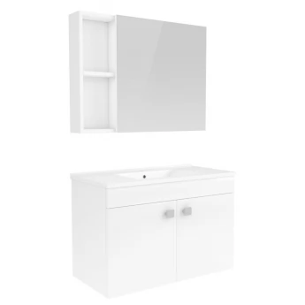 ATLANT комплект мебели 80см белый: тумба подвесная, 2 дверцы + зеркальный шкаф 80*60см + умывальник мебели