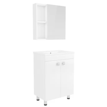 ATLANT комплект мебели 60см белый: напольная тумба, 2 дверцы + зеркальный шкаф 60*60см + умывальник мебели