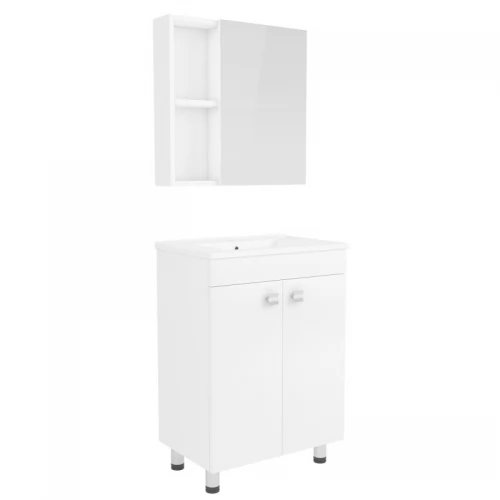 ATLANT комплект мебели 60см белый: напольная тумба, 2 дверцы + зеркальный шкаф 60*60см + умывальник мебели