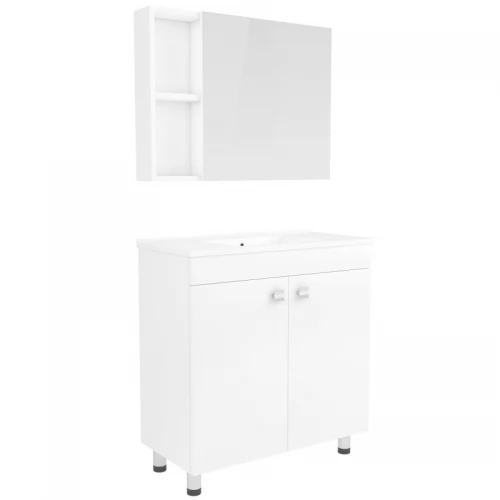 ATLANT комплект меблів 80см білий: тумба підлогова, 2 дверцята + дзеркальна шафа 80*60см + умивальник меблевий артикул RZJ815