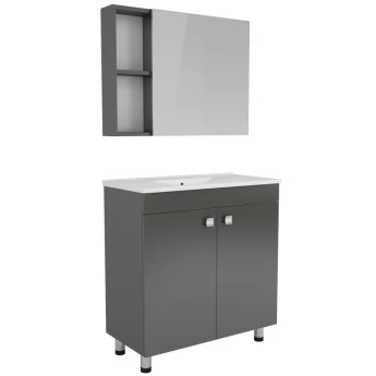 ATLANT комплект мебели 80см серый: тумба напольная, 2 дверцы + зеркальный шкаф 80*60см + умывальник мебели