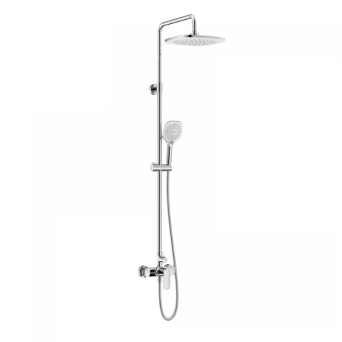BILA DESNE система душова (змішувач для душу, верхній душ 255 мм ABS квадрат, ручний душ 112 мм 3 режими, шланг 170 см) білі кришки, хром