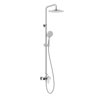 BILA DESNE система душова (змішувач для душу, верхній душ 255 мм ABS коло, ручний душ 120 мм 3 режими, шланг 170 см), білі кришки, хром