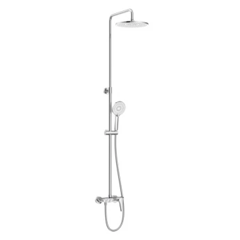 BILA DESNE система душова (змішувач для ванни, кнопки верхній душ 255 мм ABS круг, ручний душ 120 мм 3 режими, шланг 170 см) білі кришки, хром