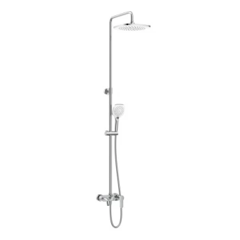 BILA DESNE система душова (змішувач для ванни, верхній душ 255 мм ABS квадрат, ручний душ 112 мм 3 режими, шланг 170 см) білі кришки, хром