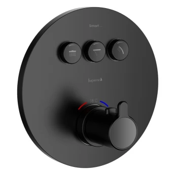 SMART CLICK смеситель для ванны, термостат, скрытый монтаж, 3 режима, кнопки с регулировкой потока, круглая накладка, латунь, черный