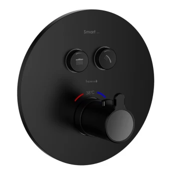 SMART CLICK смеситель для душа, термостат, скрытый монтаж, 2 режима, кнопки с регулировкой потока, круглая накладка, латунь, черный