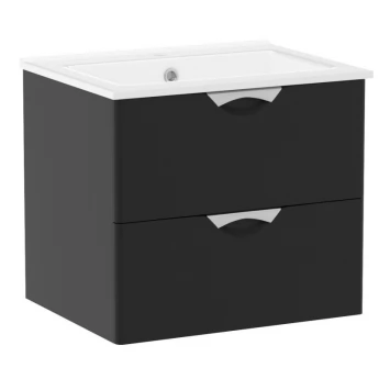 NOVA VLNA M комплект мебели 60см, черный: тумба подвесная, 2 ящика + умывальник накладной