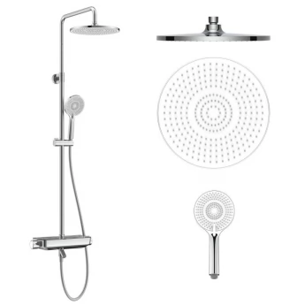CENTRUM LX система душова (термостат для ванни, полиця, верхній душ 255 мм ABS коло, ручний душ 120 мм 3 режими, шланг 170 см) білі кришки, хром