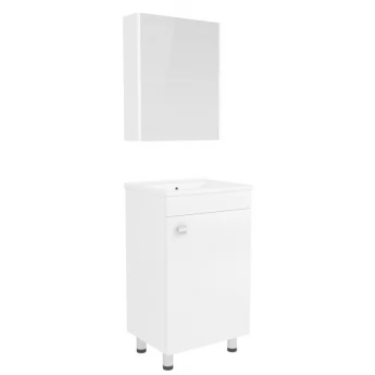 ATLANT комплект мебели 50см белый: напольная тумба, 1 дверца + зеркальный шкаф 50*60см + умывальник мебели