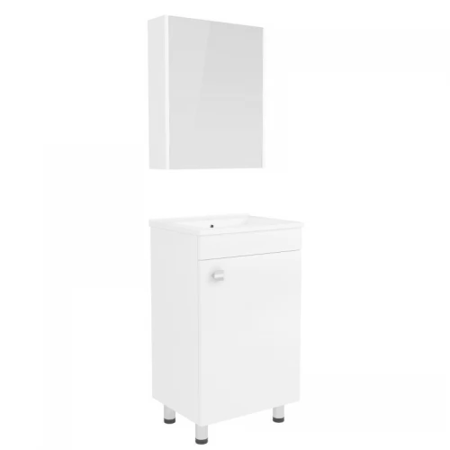 ATLANT комплект мебели 50см белый: напольная тумба, 1 дверца + зеркальный шкаф 50*60см + умывальник мебели