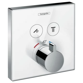 HANSGROHE ShowerSelect Термостат для ванны, с двумя запорными вентилями стеклянная панель белый/хром
