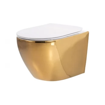 Чаша унитаза Rea Carlo Flat Mini GoldWhite без ободка, сиденье дюропласт медленно падающее (REA-C0669)