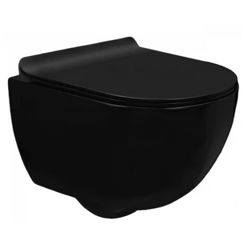 Унітаз Rea Carlo підвісний, чорний глянсовий + дюропласт сидіння soft-cloth (REA-C8405G)
