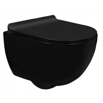 Унитаз Rea Carlo подвесной, черный глянцевый + сиденье дюропласт soft-cloth (REA-C8405G) уценка