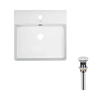 Комплект Qtap Nando LT: Раковина подвесная прямоугольная 500х420х120 мм White + Донный клапан PU02O