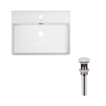 Комплект Qtap Nando LT: Раковина подвесная прямоугольная 600х440х130 мм White + Донный клапан PU02O