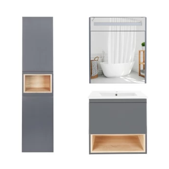 Комплект мебели для ванной Qtap Robin тумба с раковиной + зеркальный шкаф + пенал QT044RO42972