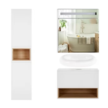 Комплект меблів для ванної кімнати Qtap Robin тумба + раковина + дзеркальна шафа + пенал QT044RO42979
