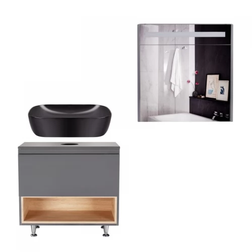 Комплект меблів для ванної кімнати Qtap Robin тумба + раковина + дзеркальна шафа QT044RO42982