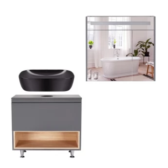 Комплект меблів для ванної кімнати Qtap Robin тумба + раковина + дзеркальна шафа QT044RO42983