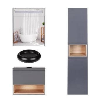 Комплект меблів для ванної кімнати Qtap Robin тумба + раковина + дзеркальна шафа + пенал QT044RO42984