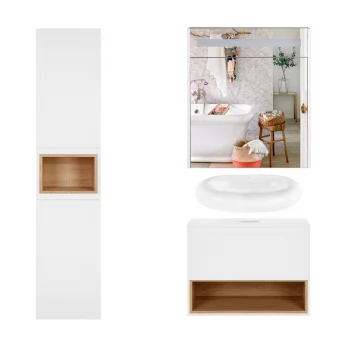 Комплект меблів для ванної кімнати Qtap Robin тумба + раковина + дзеркальна шафа + пенал QT044RO42978