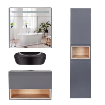 Комплект меблів для ванної кімнати Qtap Robin тумба + раковина + дзеркальна шафа + пенал QT044RO42986