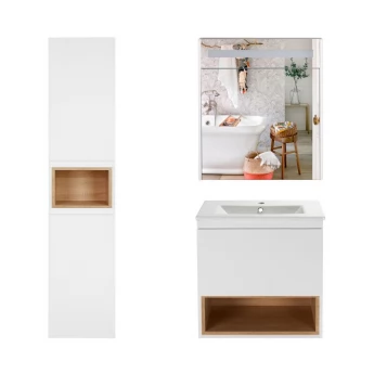 Комплект меблів для ванної кімнати Qtap Robin тумба з раковиною + дзеркальна шафа + пенал QT044RO42969