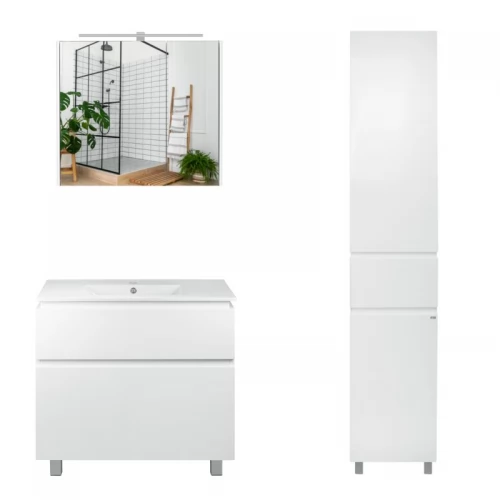 Комплект мебели для ванной Qtap Albatross тумба с раковиной + зеркальный шкаф + пенал QT044AL42954